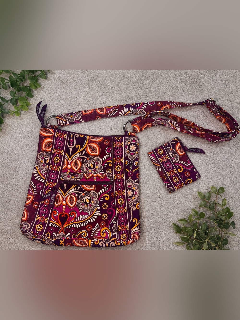 💜🧡Vera Bradley Safari Sunset Hipster Crossbody Bag Retired Print w Mini Wallet💜🧡